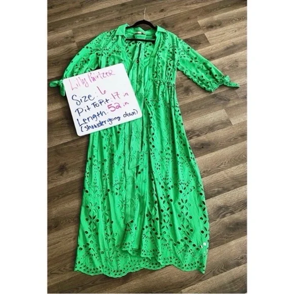 LILLY PULITZER Green Eyelet Midi Dress - joarbit.com
